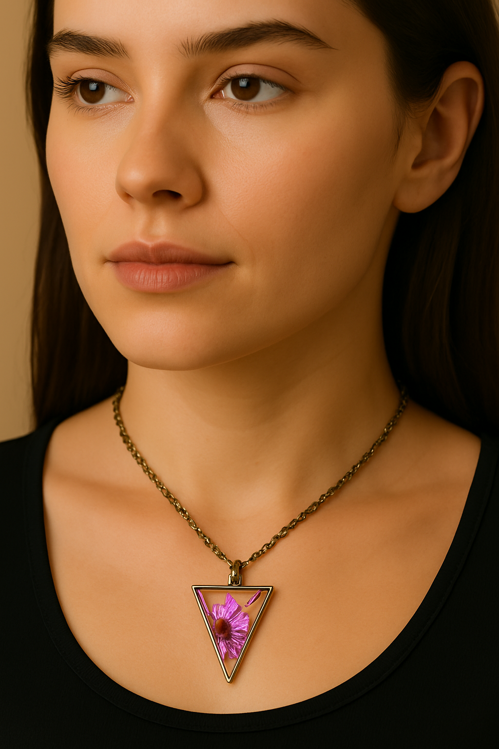 Wild Bloom Resin Necklace β Triangle Pendant with Real Flower & Anti-Tarnish Chain
