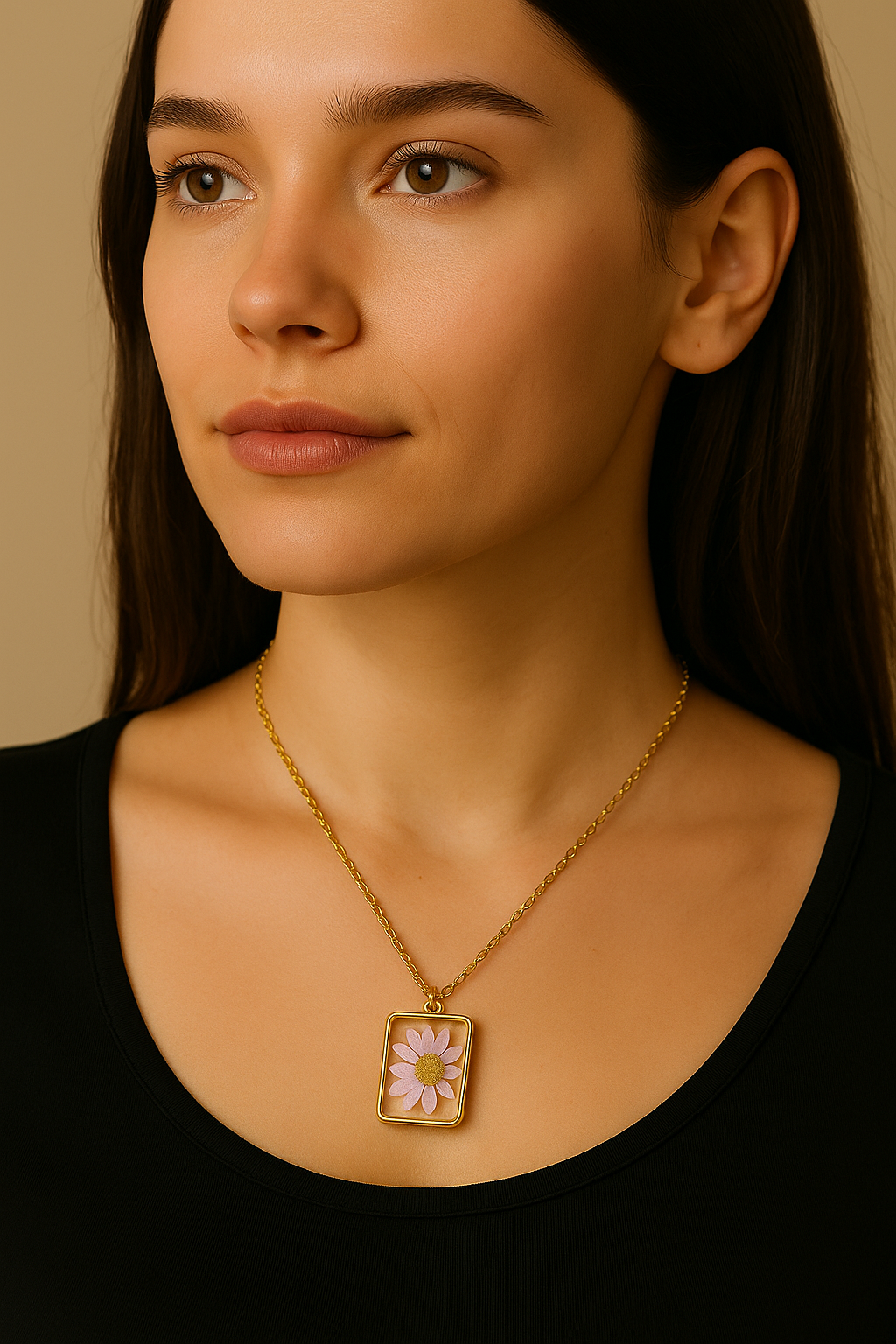 Pressed Flower Resin Necklace โ Real Daisy Pendant with Anti-Tarnish Gold Chain | Handmade Nature Jewelry for Women