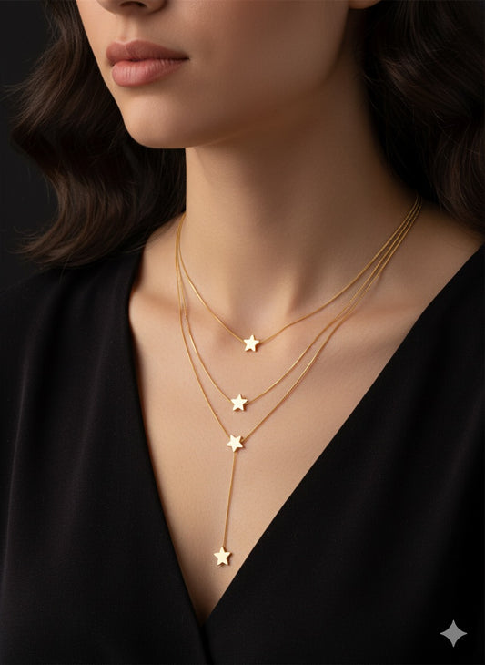 Stardust Cascade: Layered Star Necklace