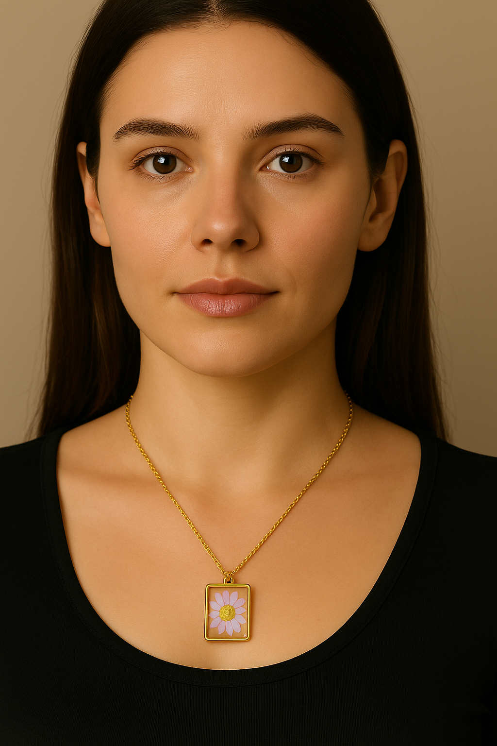 Pressed Flower Resin Necklace โ Real Daisy Pendant with Anti-Tarnish Gold Chain | Handmade Nature Jewelry for Women