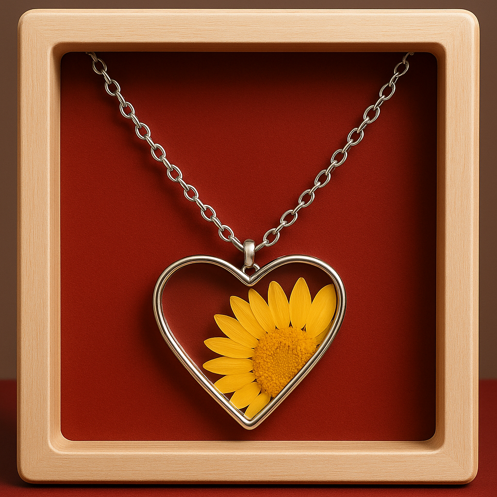 Sunflower in My Heart Necklace β Real Flower Resin Pendant with Anti-Tarnish Chain