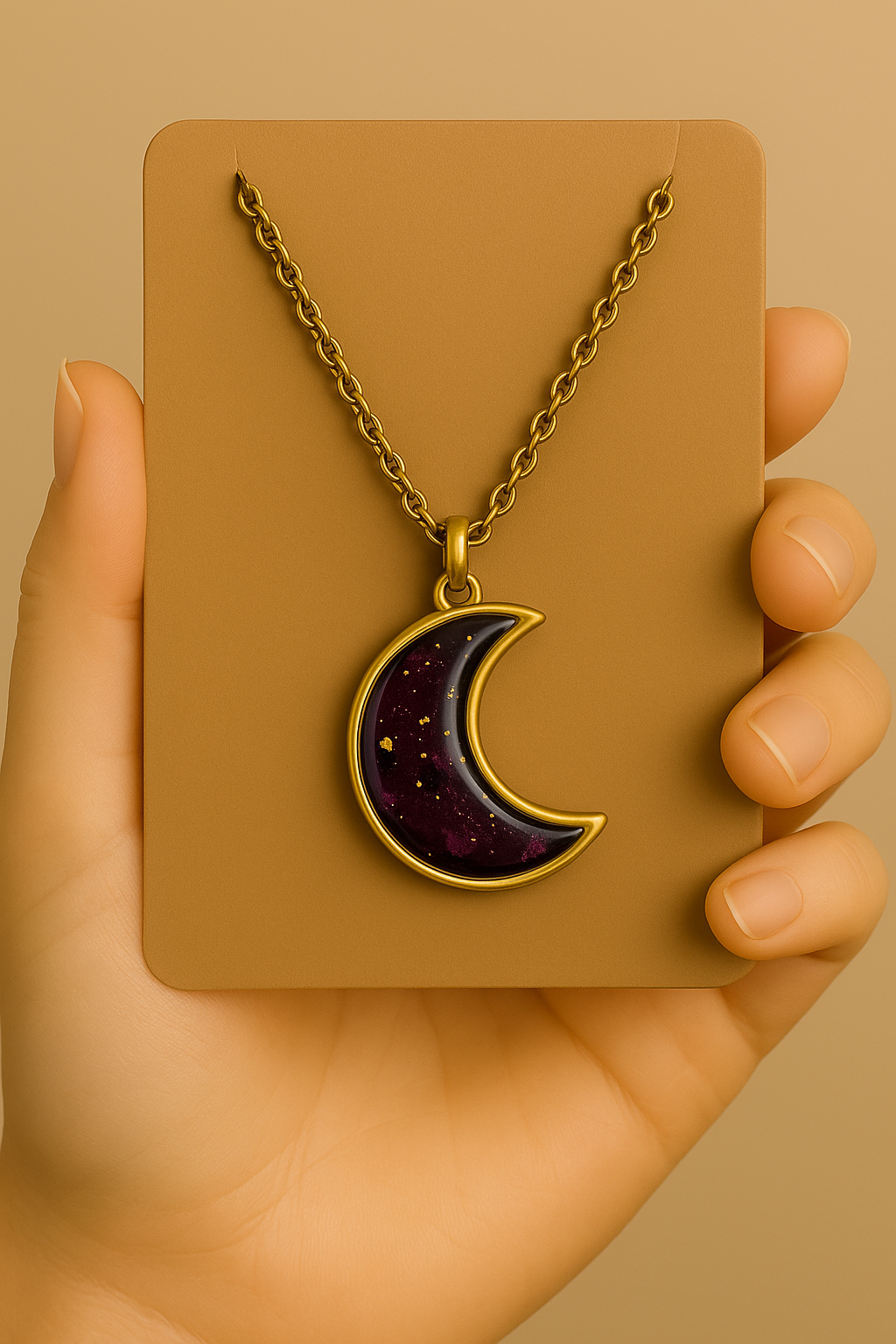 Celestial Crescent Resin Necklace โ Moon Pendant with Anti-Tarnish Chain