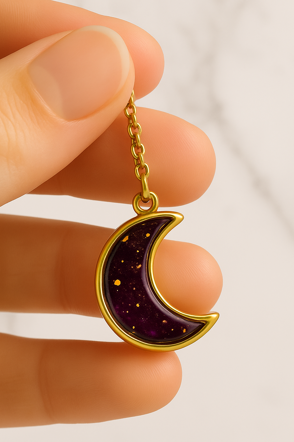 Celestial Crescent Resin Necklace โ Moon Pendant with Anti-Tarnish Chain