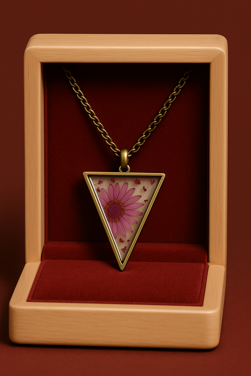 Wild Bloom Resin Necklace β Triangle Pendant with Real Flower & Anti-Tarnish Chain