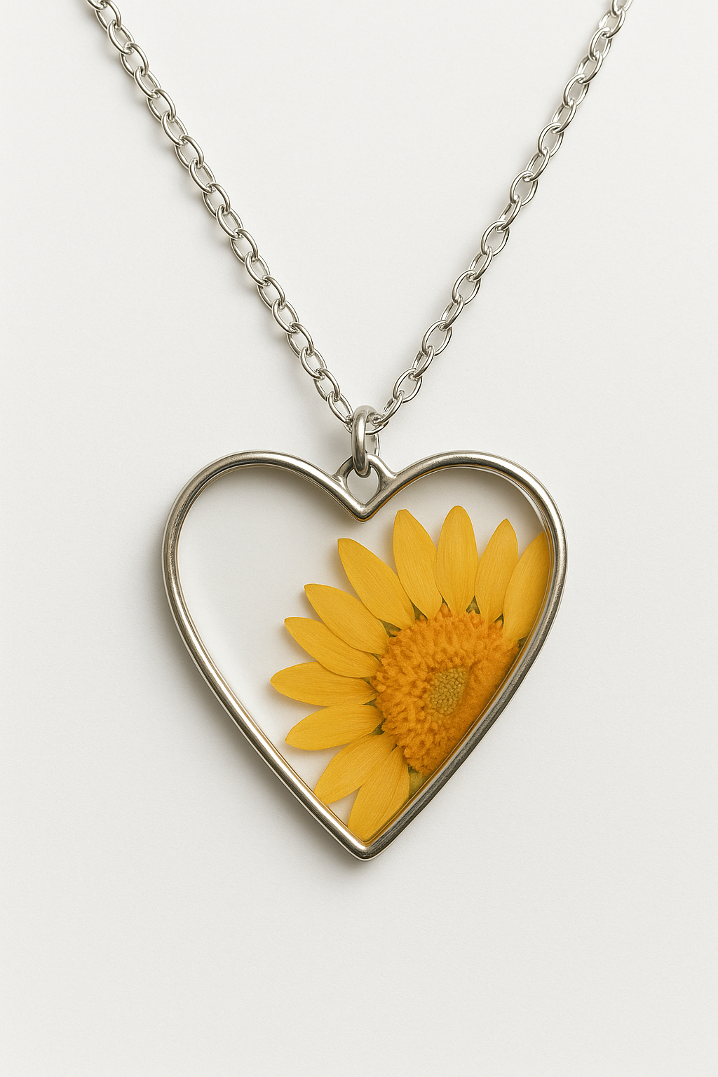 Sunflower in My Heart Necklace β Real Flower Resin Pendant with Anti-Tarnish Chain