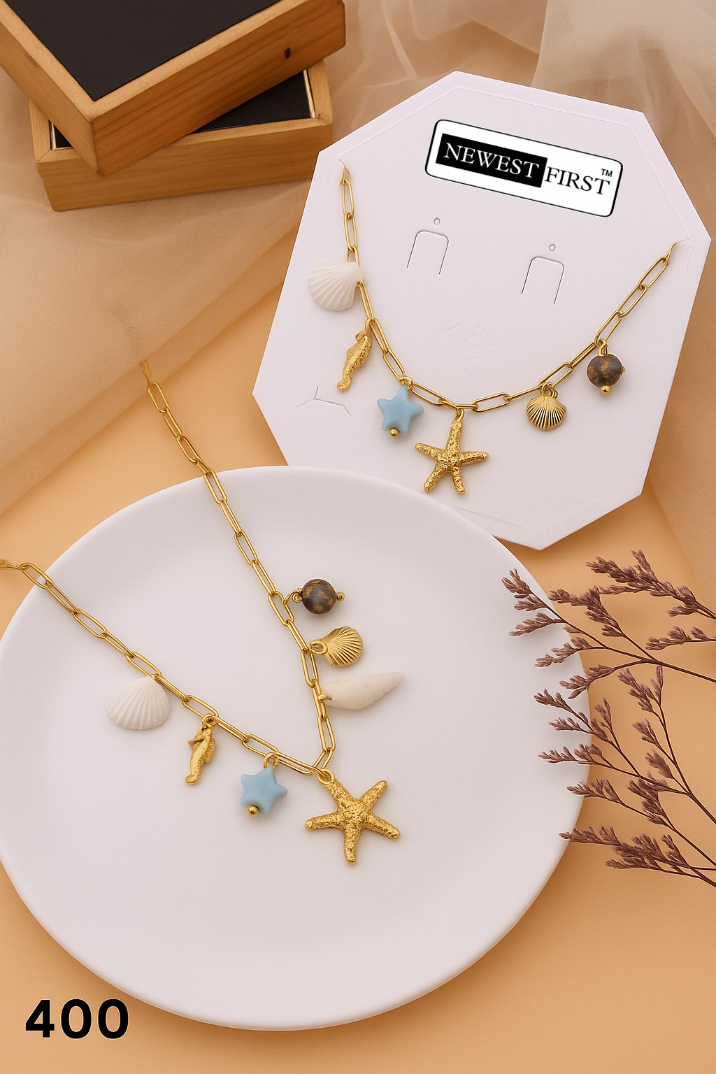 π Ocean-Inspired Charm Necklace β Gold Plated | Beach Theme Jewelry for Women & Girls