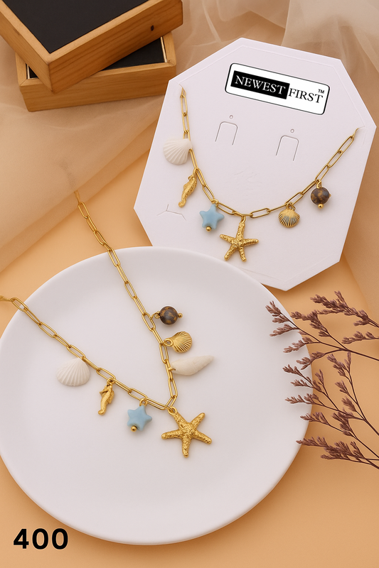 🌊 Ocean-Inspired Charm Necklace – Gold Plated | Beach Theme Jewelry for Women & Girls