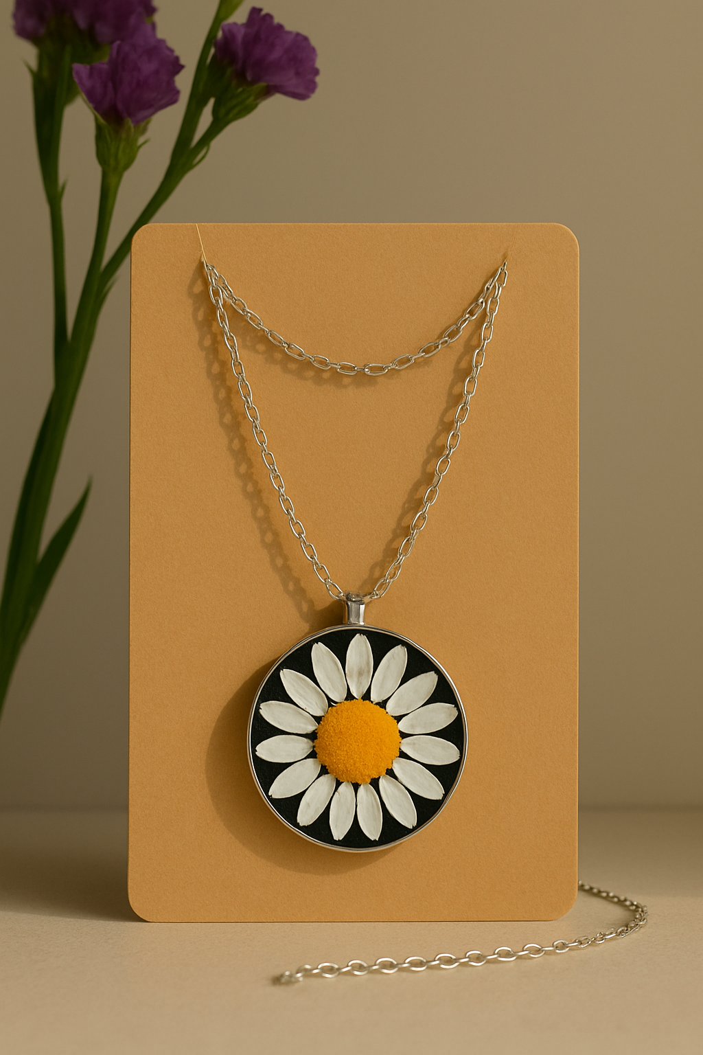 🌼 Real Daisy Resin Pendant Necklace – Nature’s Charm in Every Detail! 🌼