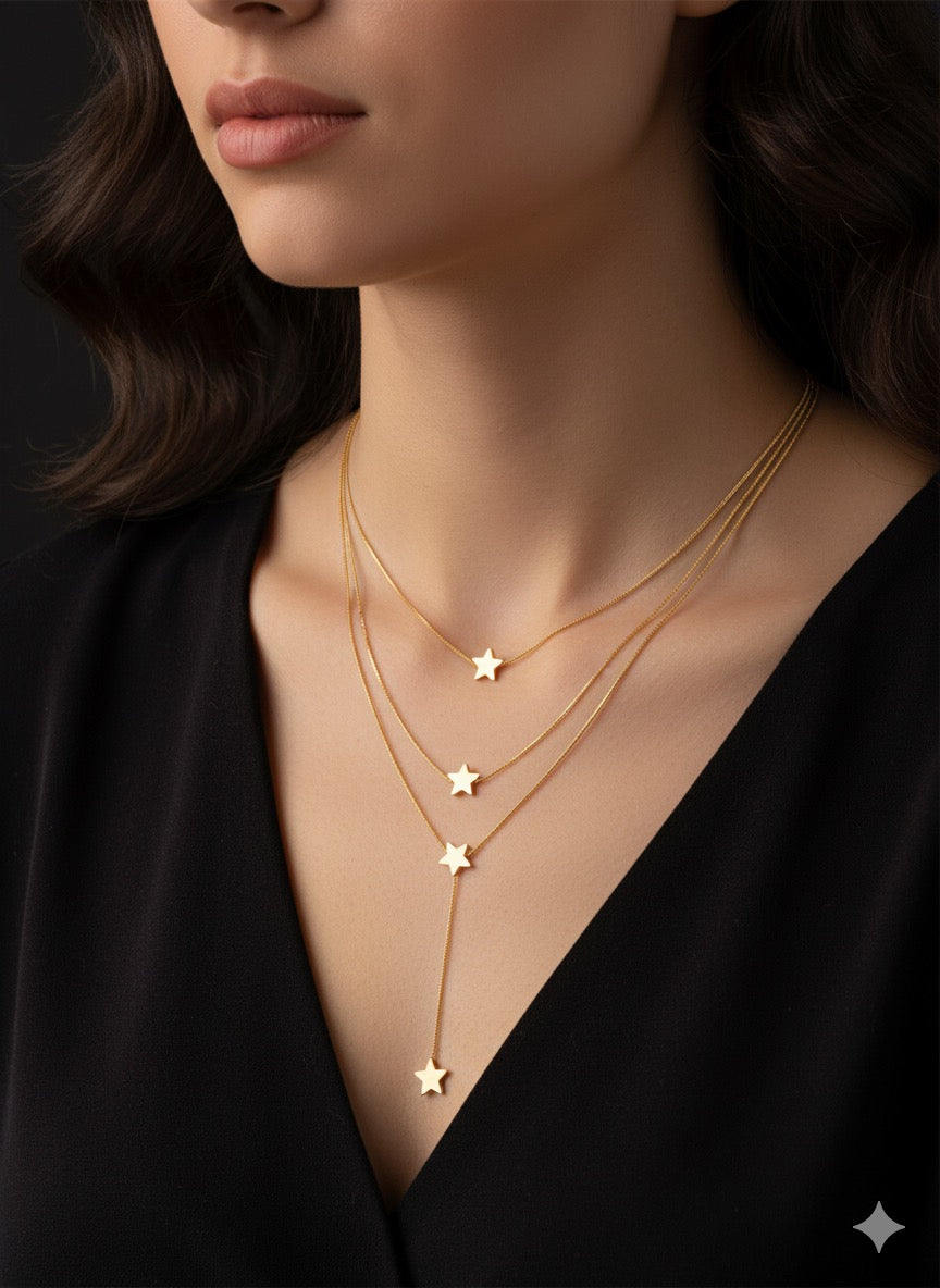 Stardust Cascade: Layered Star Necklace