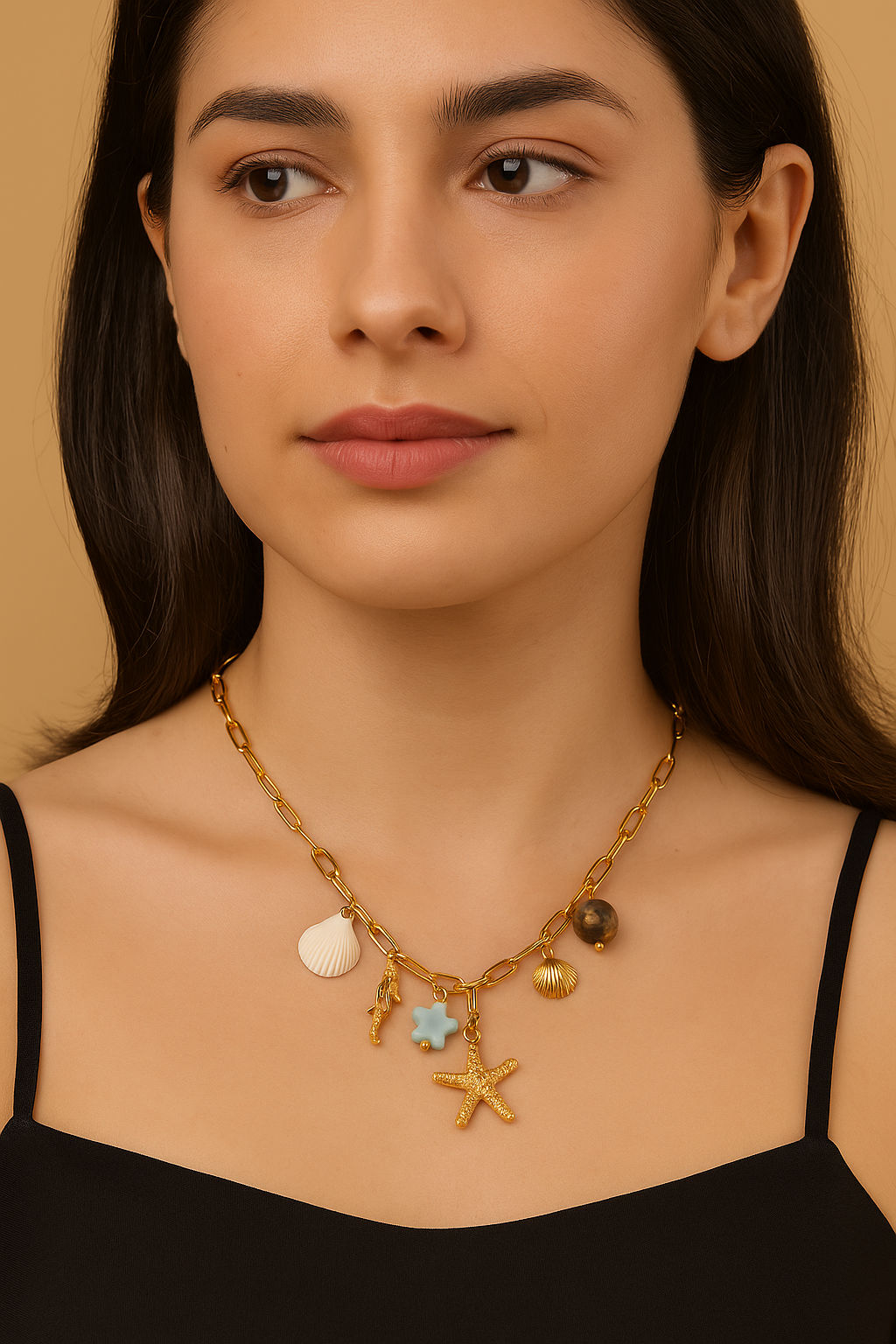 🌊 Ocean-Inspired Charm Necklace – Gold Plated | Beach Theme Jewelry for Women & Girls