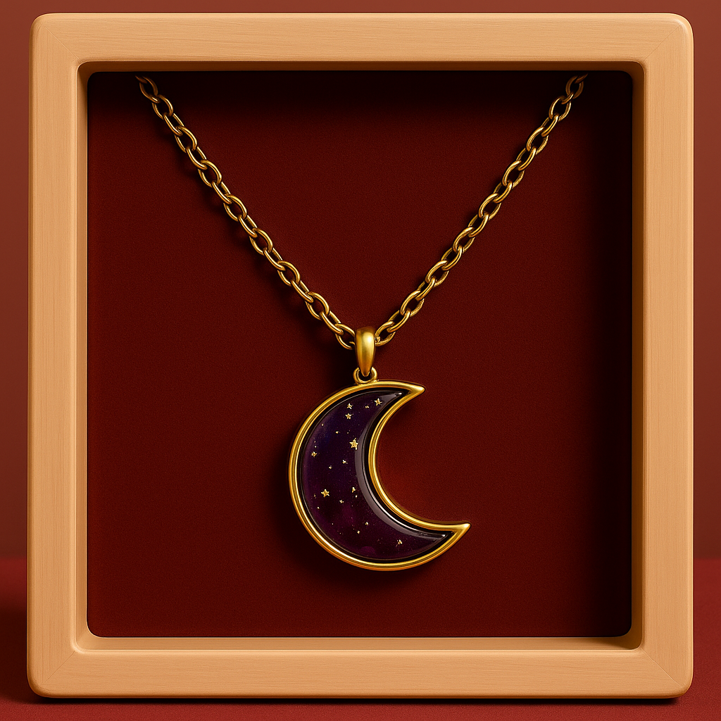Celestial Crescent Resin Necklace – Moon Pendant with Anti-Tarnish Chain