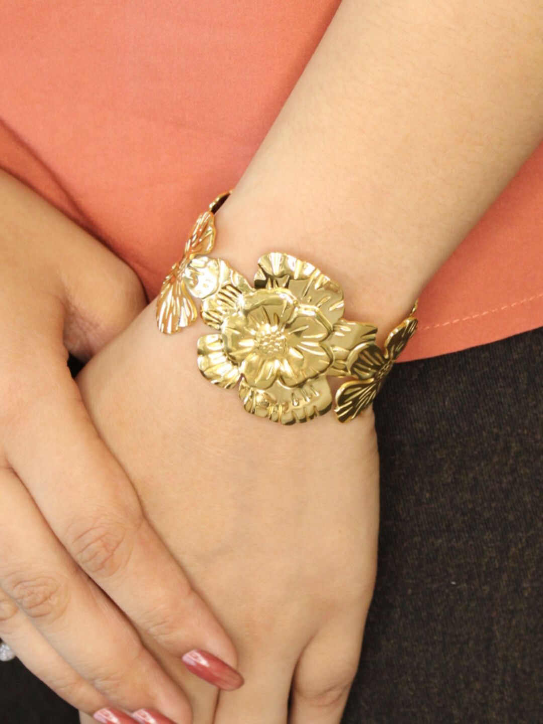 Golden Sunburst Petal Cuff Bracelet