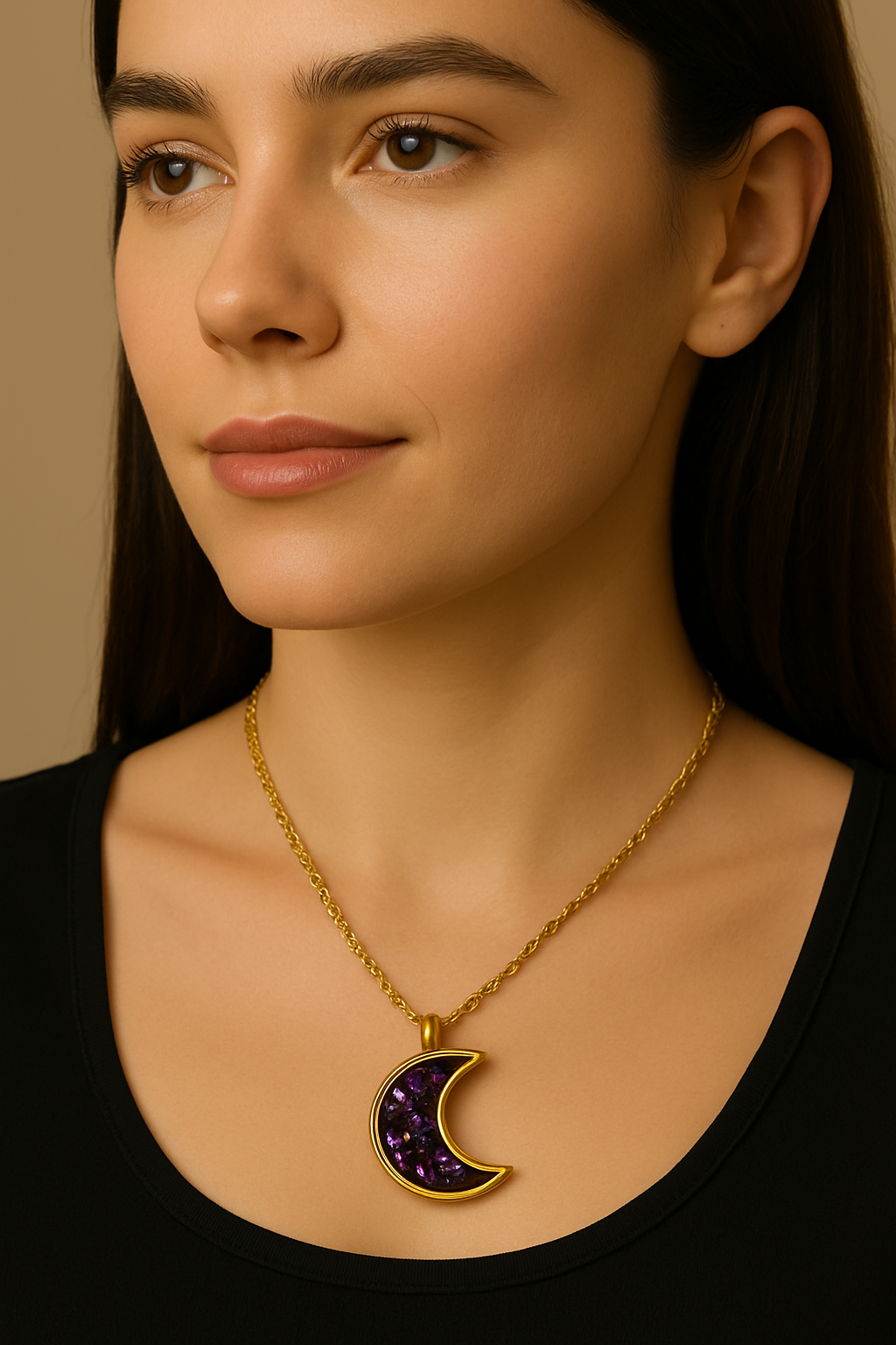 Celestial Crescent Resin Necklace – Moon Pendant with Anti-Tarnish Chain