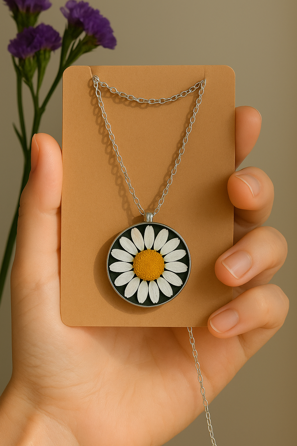 🌼 Real Daisy Resin Pendant Necklace – Nature’s Charm in Every Detail! 🌼