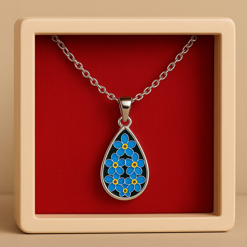 Forget-Me-Not Resin Necklace – Teardrop Pendant with Real Blue Flowers & Anti-Tarnish Silver Chain | Handmade Botanical Jewelry